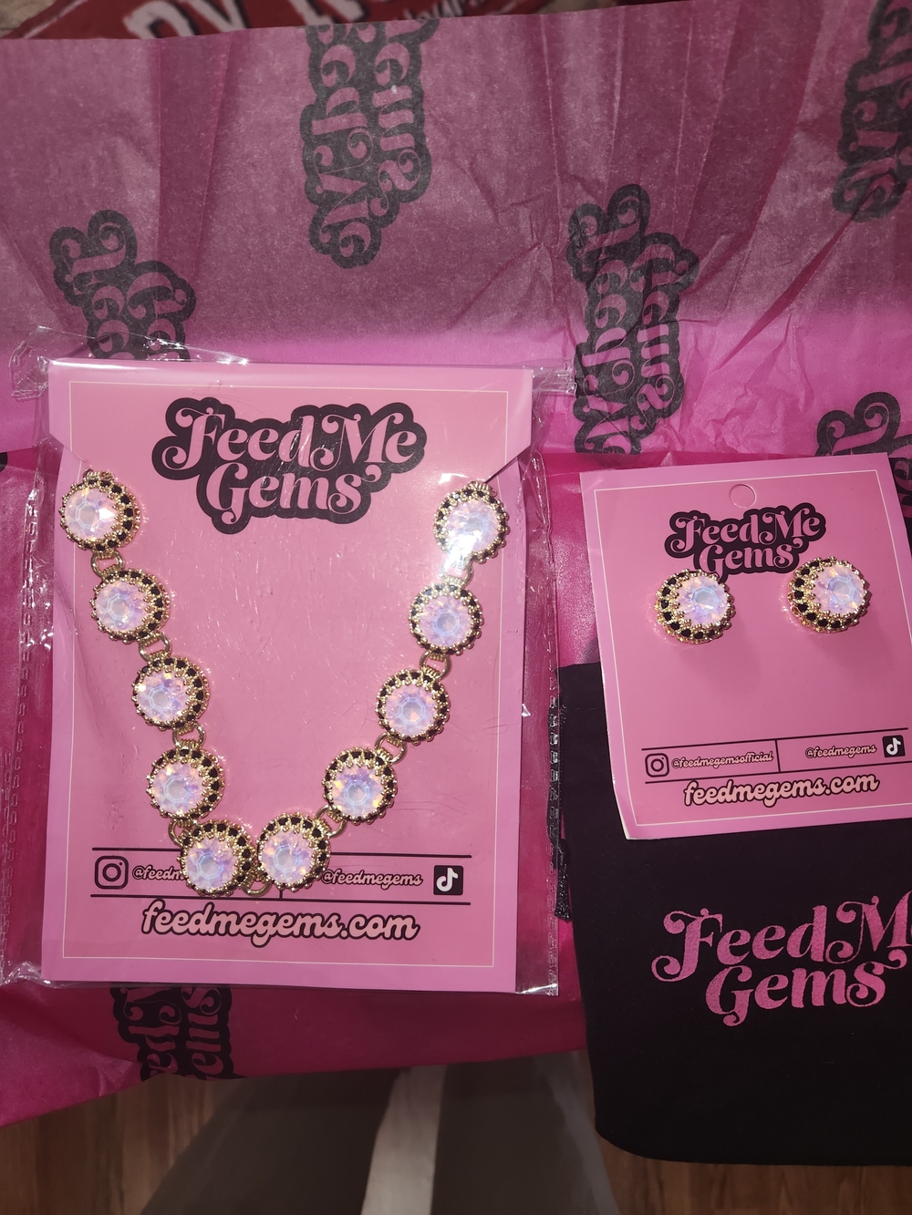 Feed Me GemsPink Eclipse Queen Necklace & Stud Earrings Set SOLD OUT.